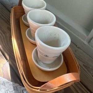 Longaberger Flower Pot Planters, Basket & Wooden Insert Woven Traditions Blue